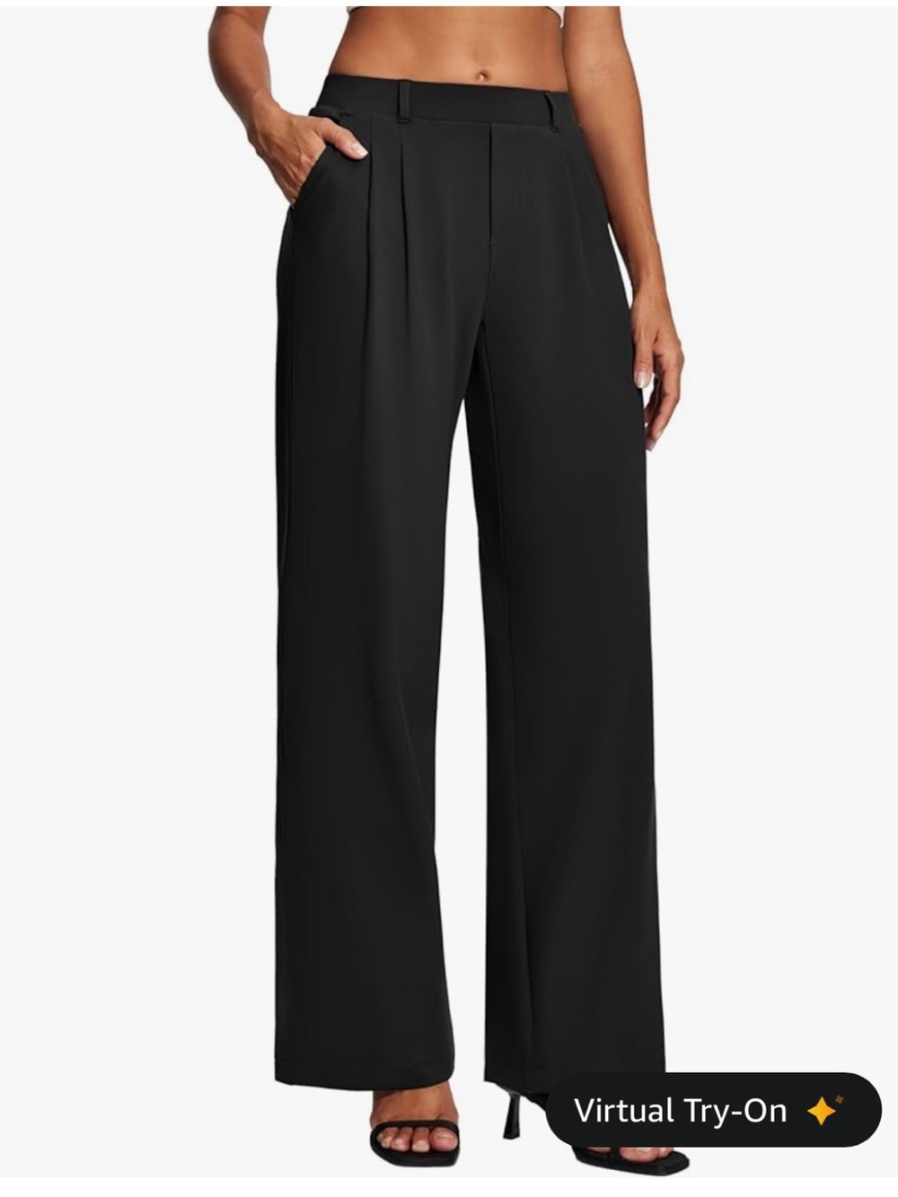 Wide-Leg Black Pleated Pull On Yoga Dress‎ Pants Pockets size large.